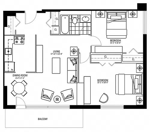 Floor plan 165 Ontario - Plan A 2 Bed 1 Bath