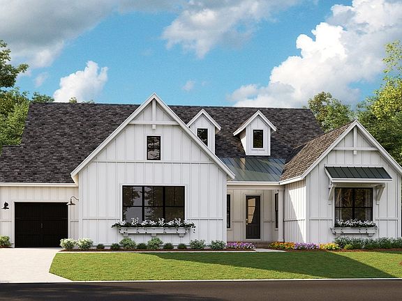 Santa Fe - Modern Farmhouse h 3-Car Side Load Garage, black windows Note Renderings may show