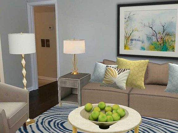 Virtually staged living room view 1