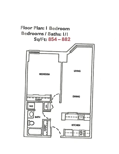 Floor plan 1 Bedroom Floor Plan 3