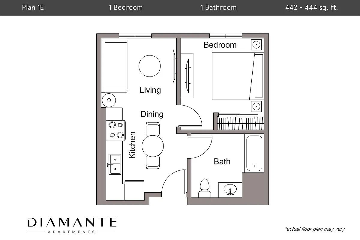 Floor plan Plan 1E - 1 Bedroom, 1 Bath