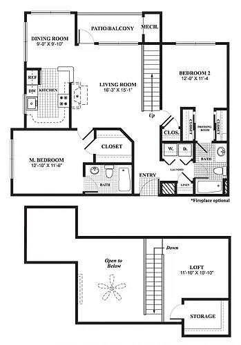 Floor plan Two Bedroom Loft Renovated