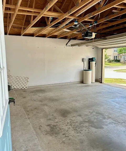 Two car garage with overhead storage