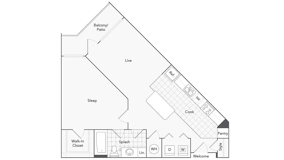 Floor plan 1 Bed 1 Bath Washer Dryer B