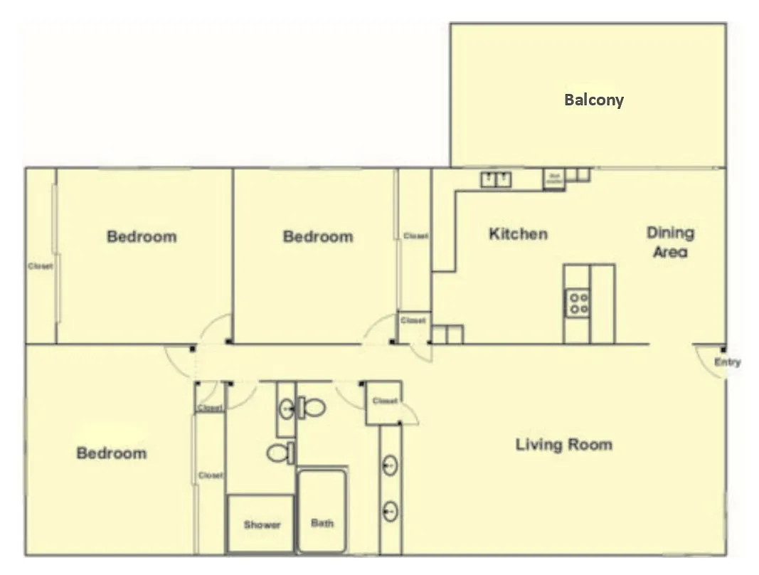 Floor plan 3 Bedroom, 2 Bath- Upstairs
