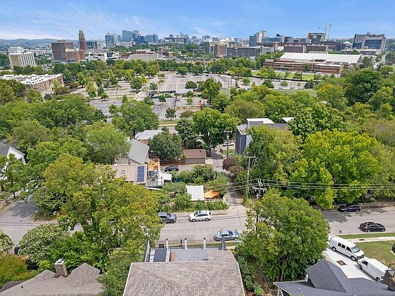 Drone view of downtown from above the house