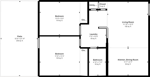 Floor plan 2 Bed 1 Bath
