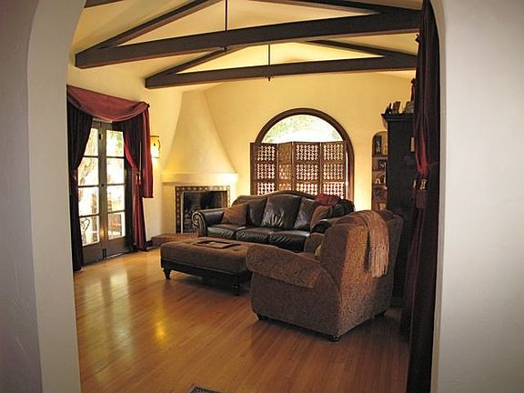 Wood beamed ceiling in Living Room