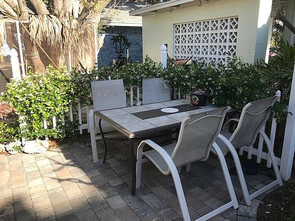 Patio in front of house