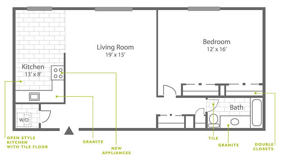 Floor plan 1 Bed | 1 Bath | Den
