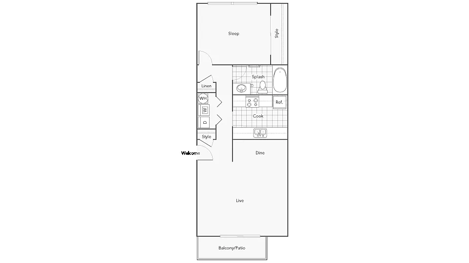 Floor plan 1 Bed 1 Bath Washer Dryer