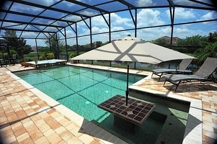 Custom Heated Pool, and Spa, Water Features, Built-into-the-pool Table/Bench