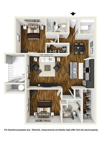 Floor plan Two Bedrooms, Two Bathrooms Pl
