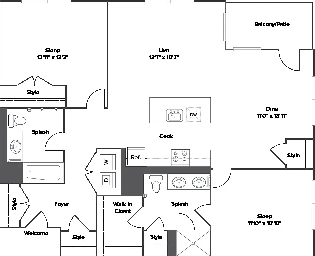 B2 2-Bedroom Floorplan B2 2-Bedroom Floorplan
