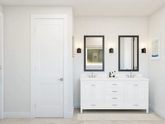 Primary bath with freestanding vanity