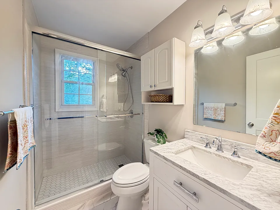 New Shower, Glass Shower Doors, Marble Top Vanity