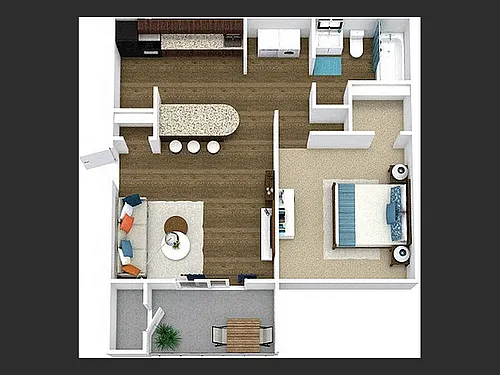 Floor plan 1 Bed, 1 Bath B Upgraded