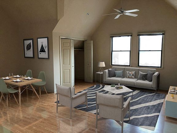 Studio with loft, living area (virtually staged)