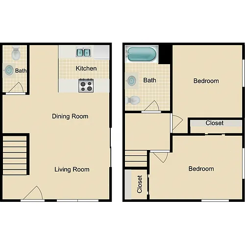 Floor plan 2 Bed 1.5 Bath