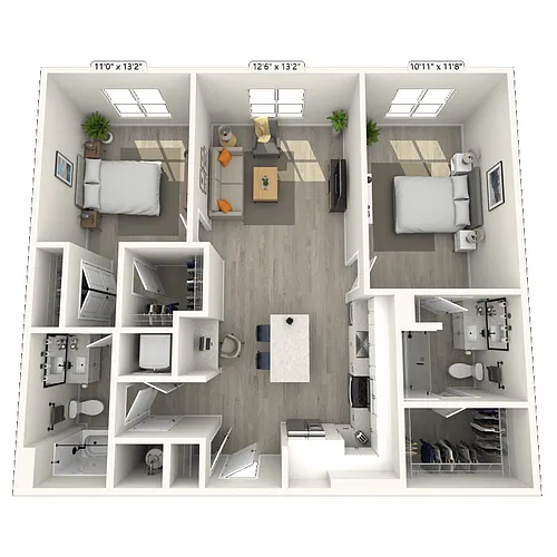 Floor plan B2 2x2 1068 SF-FP