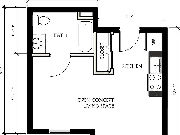 2100 Springport Apartments Studio Floorplan. Stainless Steel Appliances and Modern Finishes. 2100 Springport Apartments Studio Floorplan. Stainless Steel Appliances and Modern Finishes.