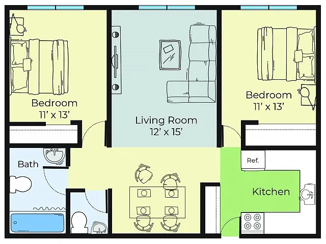 Floor plan 2 Bedroom 1.5 Bath