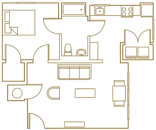 Floor plan 1 Bed, 1 Bath - 747 SF
