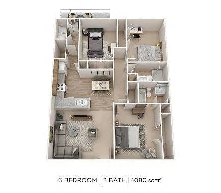 Floor plan Three Bedroom 2 Bath