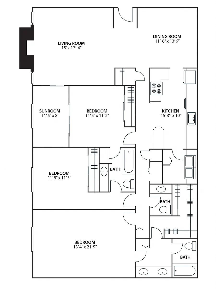 Floor plan 3BR 2.5BA (1900 SF)