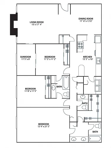 Floor plan 3BR 2.5BA (1900 SF)