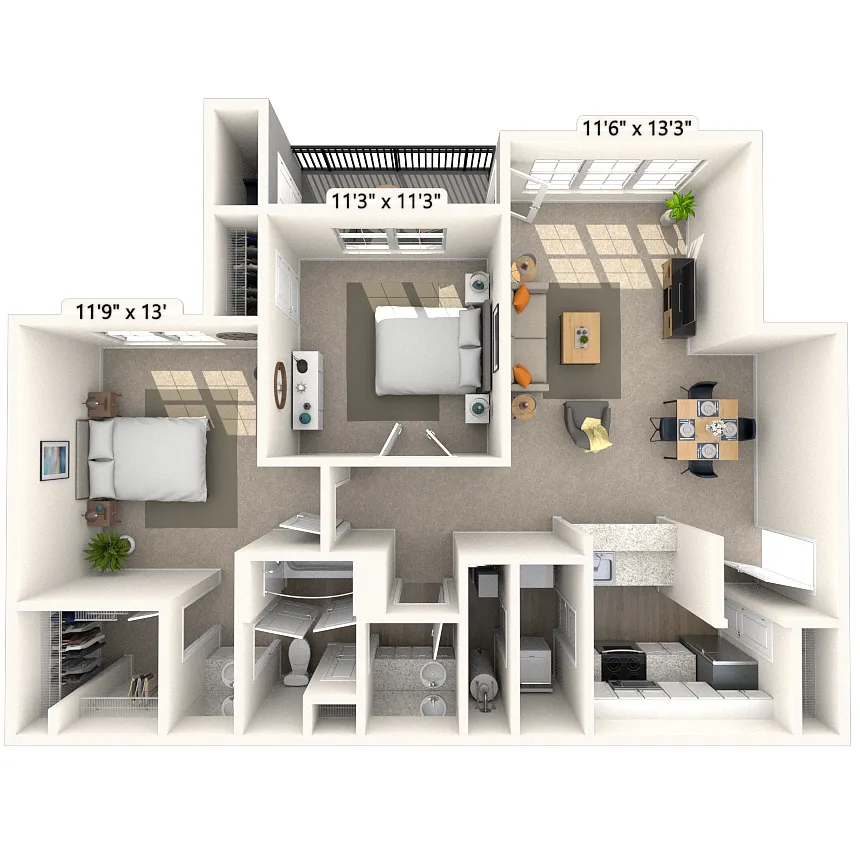 Floor plan Traditional 2x1 927 SF