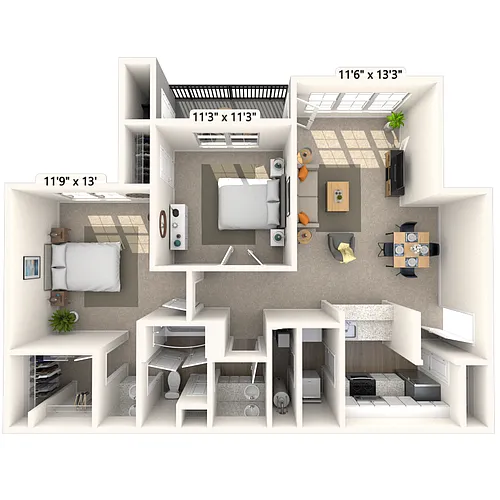 Floor plan Traditional 2x1 927 SF