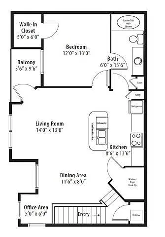 Floor plan 1 Bedroom Premier Terrace