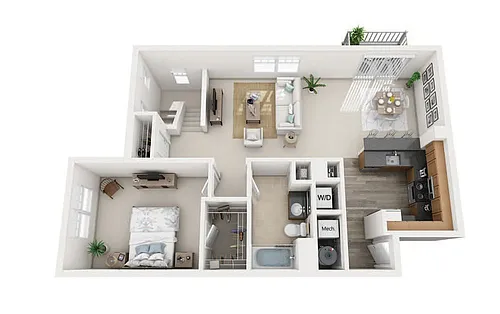 Floor plan A6 One Bedroom Townhouse