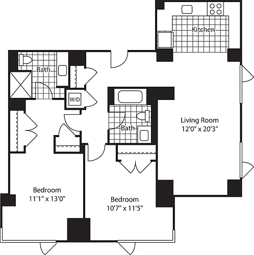 Floor plan 2 Bed (North)- 1096