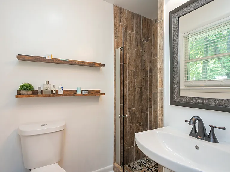 Master suite bathroom with shower.