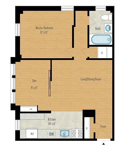 Floor plan 1 Bedroom + Den