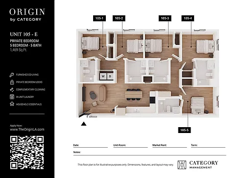 Floor plan 105 (E) - Private Bedroom in 5 BR / 5 BA