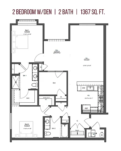 Floor plan 2 Bedroom w/ Den