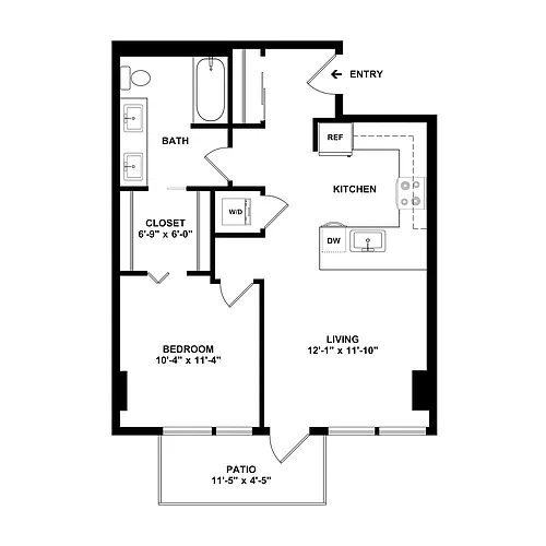 Floor plan 1 Bed/1 Bath-H