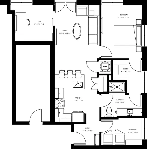Floor plan A13 - One Bedroom + Den