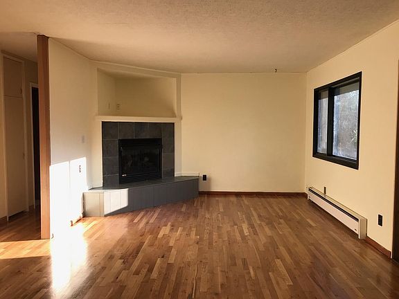Living Room- as seen from dining area. Hallway to bathroom and bedrooms at far left. Note- fireplace is being removed (there will be bookshelves instead)