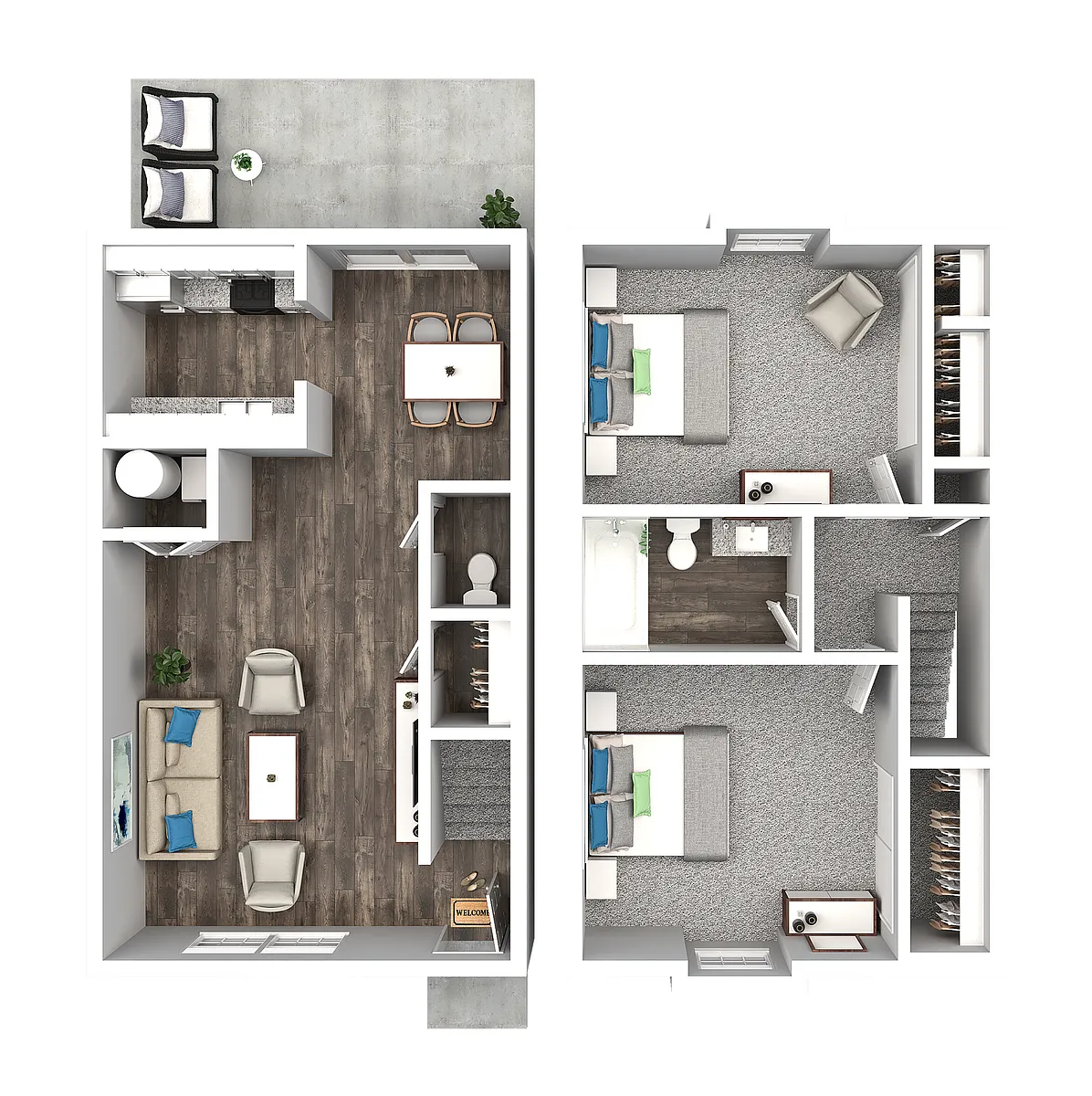Floor plan 2 Bedroom 1.5 Bath Townhome