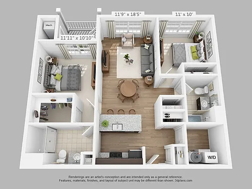 Floor plan 2-Bedroom 2-Bathroom | 1,049 sqft