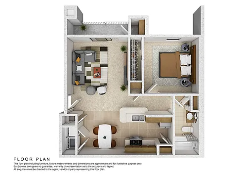 Floor plan 1 Bedroom, 1 Bathroom