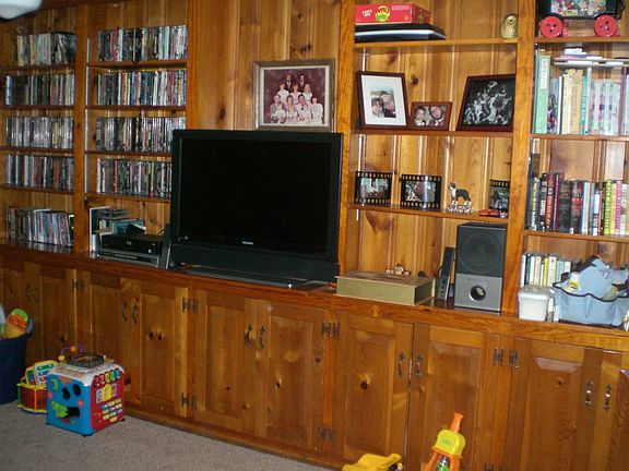 family room with built ins