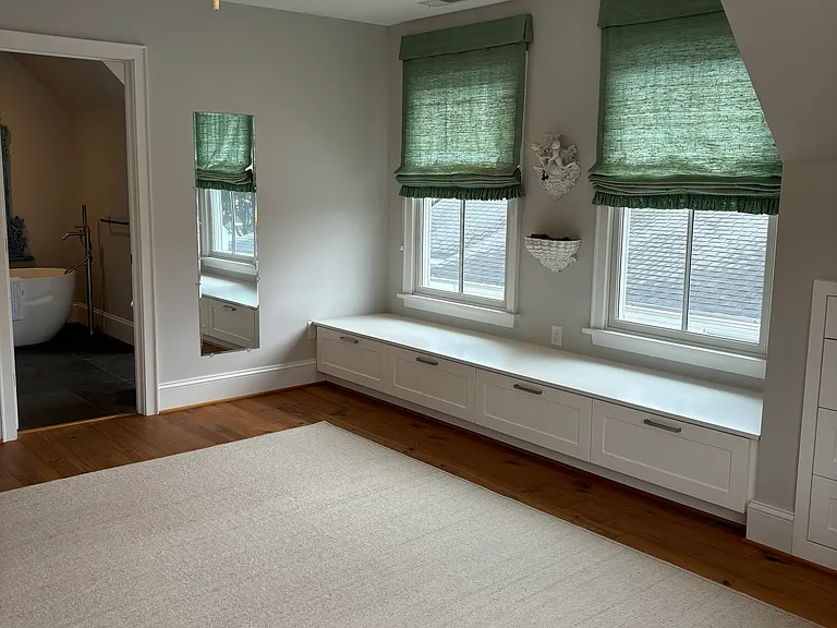 Upstairs master bedroom with large built in drawers