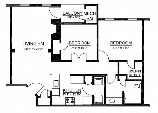 Floor plan B1 2 Bed 1 Bath
