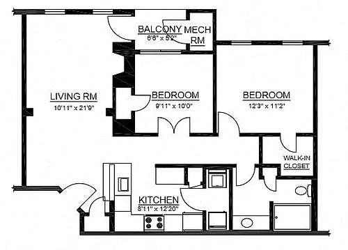 Floor plan B1 2 Bed 1 Bath