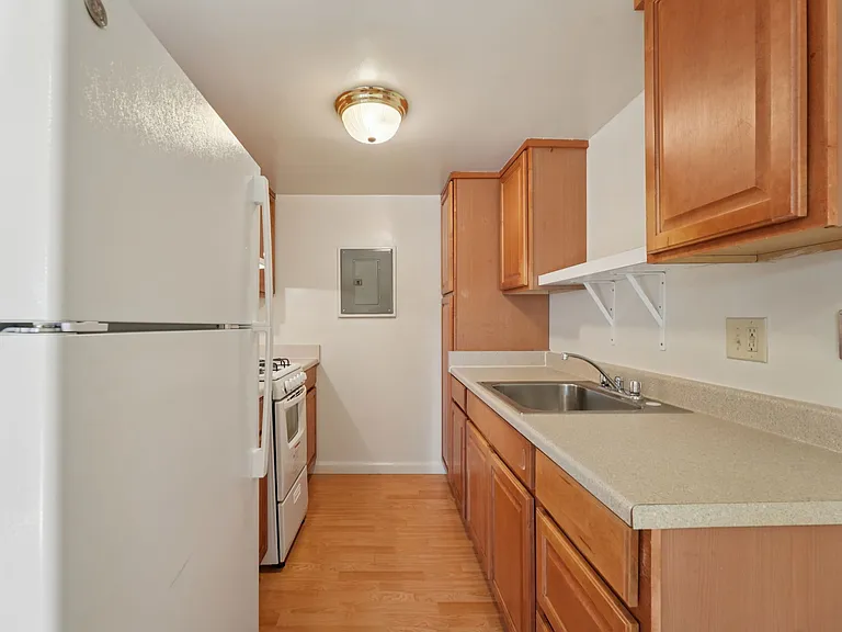 Galley kitchen in a townhouse.